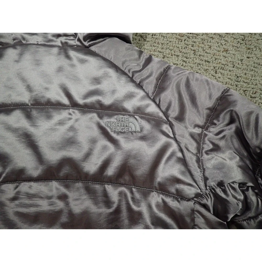 The North Face Puffer Jacket Girls Large 14/16 Silver Good Hooded Insulated Coat